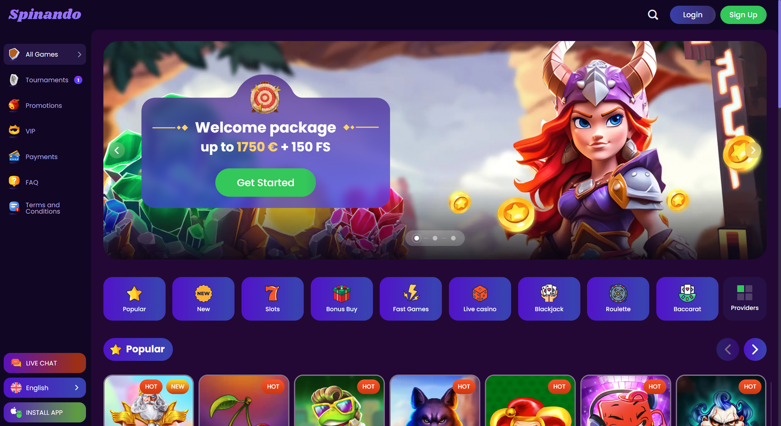 Screenshot of Spinando casino